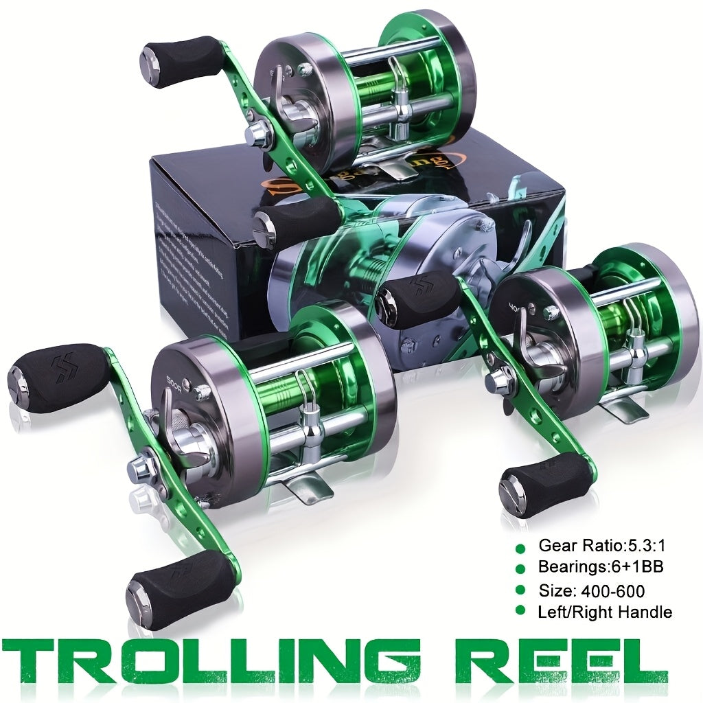 Sougayilang Full Metal Round Baitcasting Reel, Size 600 - Right Hand, Dual Handle, 6+1BB, 55 lb Max Drag, Slow Jigging & Saltwater