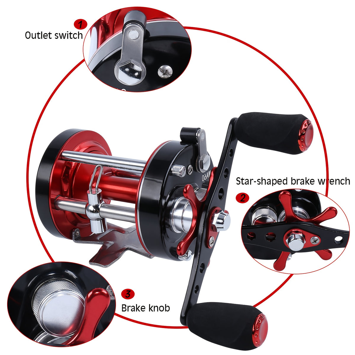 RUNCL BF50 Round Baitcasting Reel, Red - Right Hand, 6+1 Stainless Bearings, 5.2:1 Gear Ratio, Corrosion-Proof Inshore & Freshwater