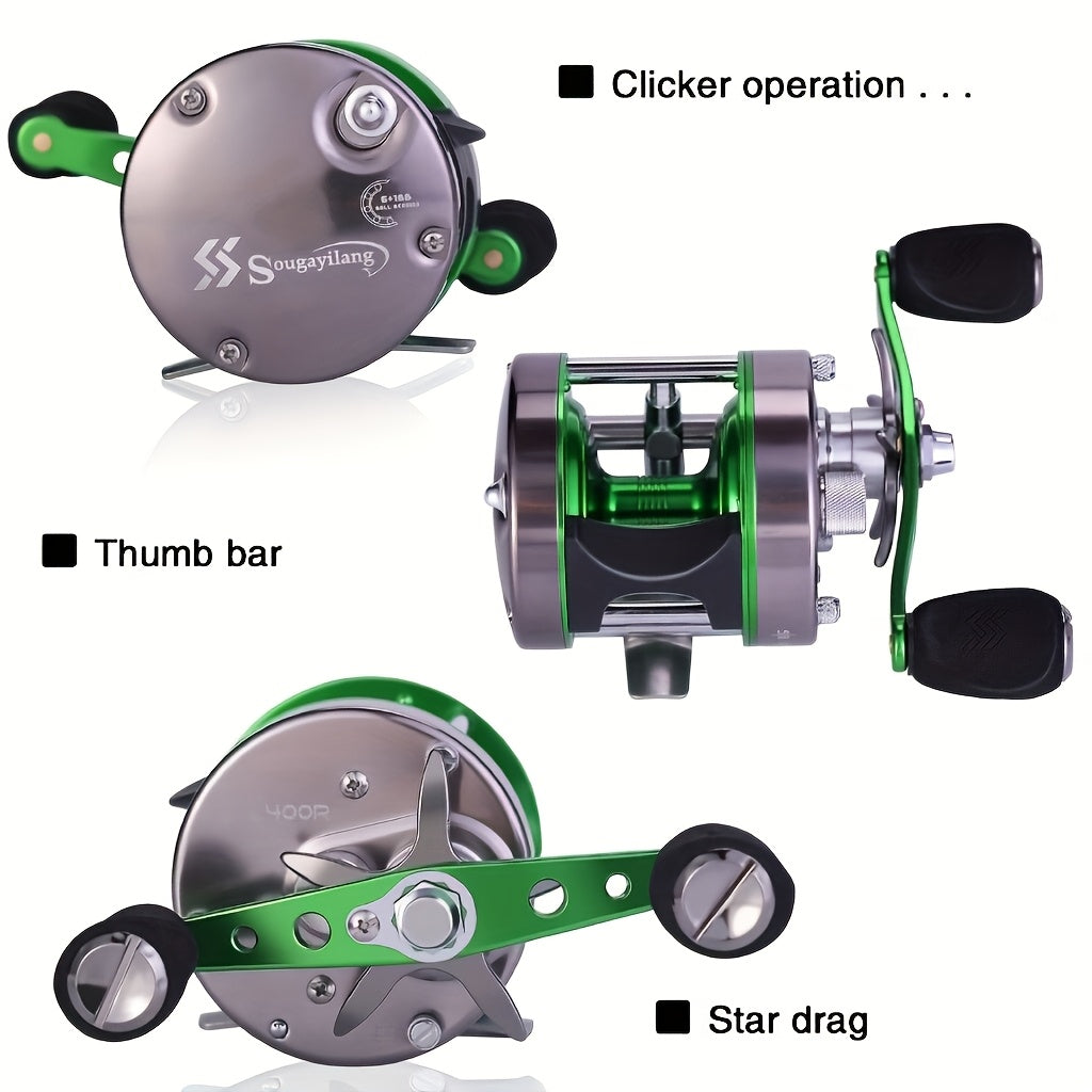 Sougayilang Full Metal Round Baitcasting Reel, Size 600 - Right Hand, Dual Handle, 6+1BB, 55 lb Max Drag, Slow Jigging & Saltwater