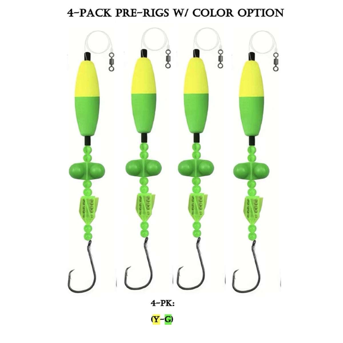 Catfish Float Rigs 4-Pack - Pre-Rigged with Rattles, 3 in Float, 7/0 Circle Hook & 40 lb Mono - Choose Your Color