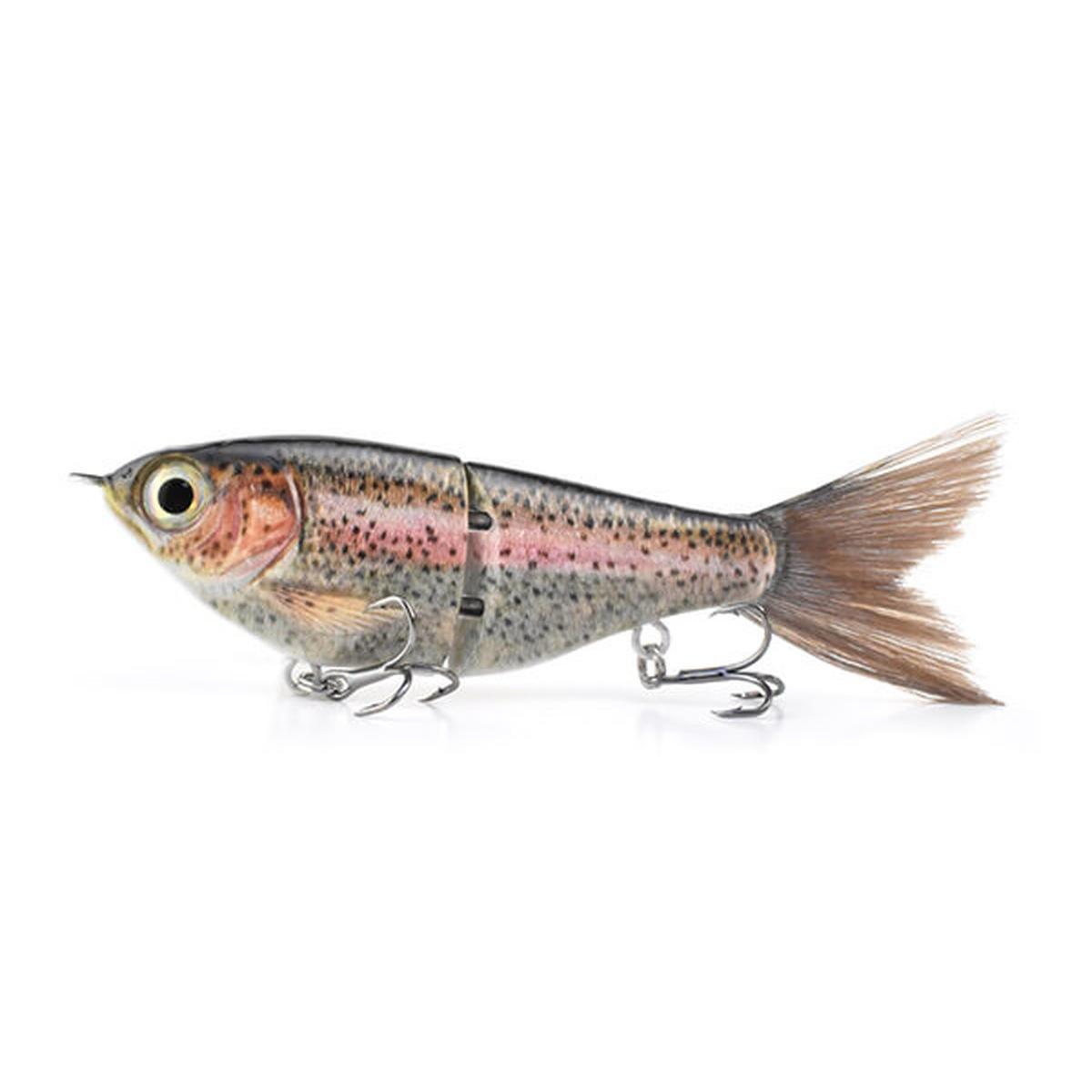 2-Section Glide Shad Jointed Hard Swimbait, Fiber Tail Glide Bait with Steel Rattle, 3D Eyes and Treble Hooks, Bass Pike Musky Fishing Lure, Mix and Match 4-Pack