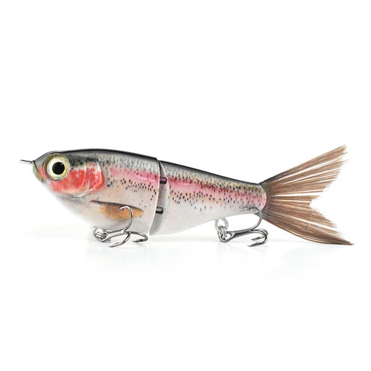2-Section Glide Shad Jointed Hard Swimbait, Fiber Tail Glide Bait with Steel Rattle, 3D Eyes and Treble Hooks, Bass Pike Musky Fishing Lure, Mix and Match 4-Pack
