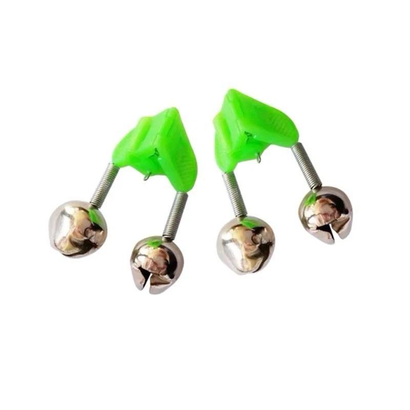 12-Pack Clip-On Fishing Rod Bells Bite Alarm, Twin Bell Rod Tip Bite Indicator, Green & Silver
