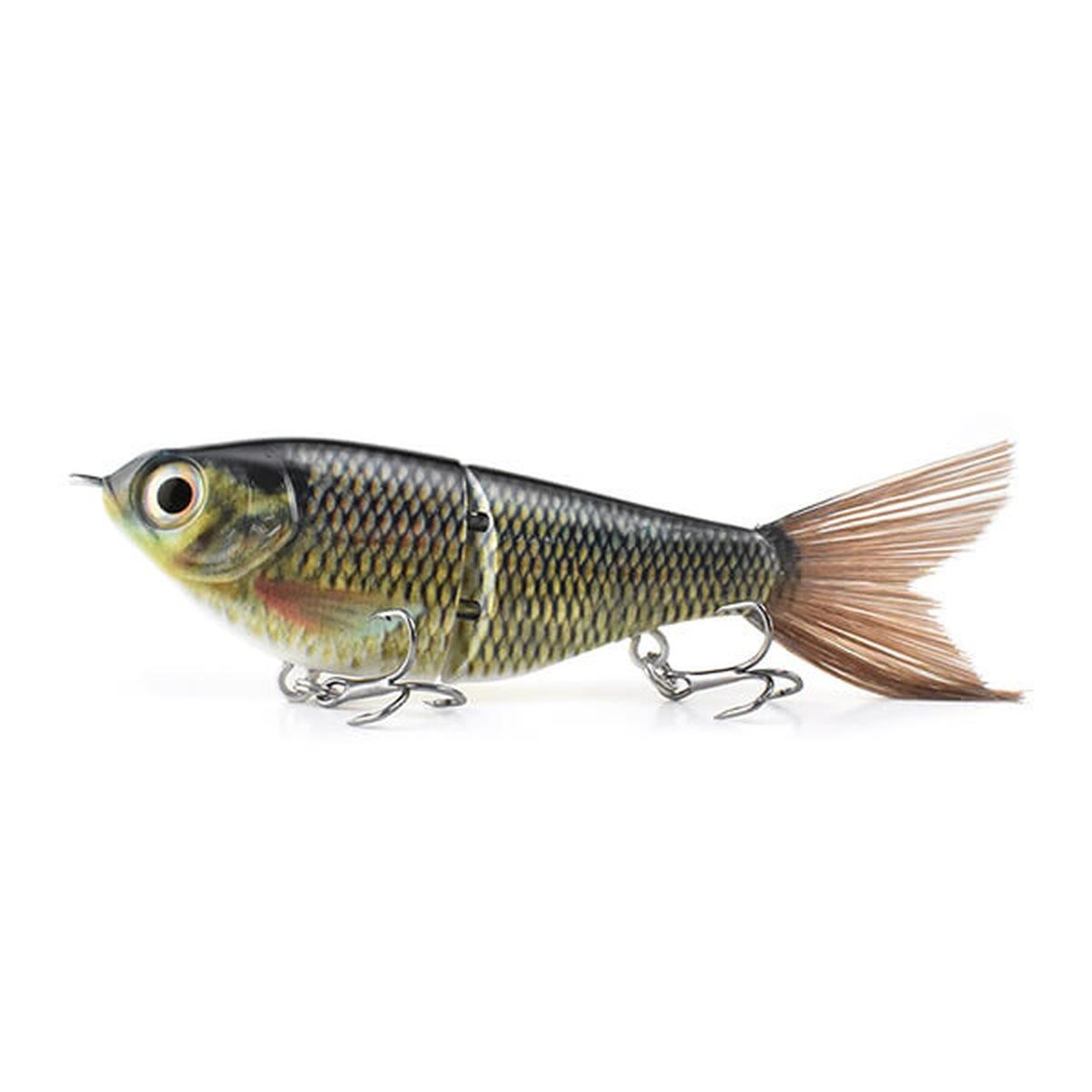 2-Section Glide Shad Jointed Hard Swimbait, Fiber Tail Glide Bait with Steel Rattle, 3D Eyes and Treble Hooks, Bass Pike Musky Fishing Lure, Mix and Match 4-Pack