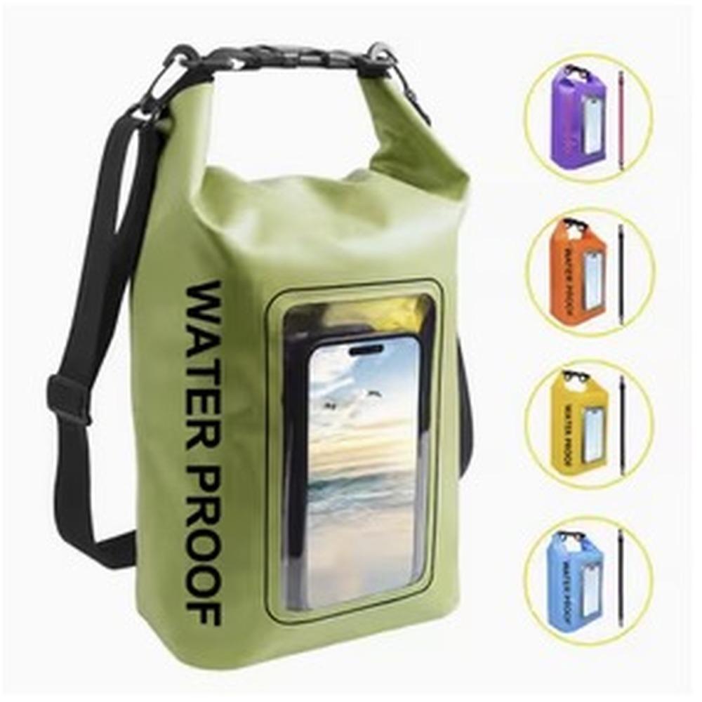 5L Waterproof Dry Bag with Clear Touchscreen Phone Window - Roll Top Floating Dry Sack with Shoulder Strap for Fishing, Kayaking, Boating, Beach & Camping