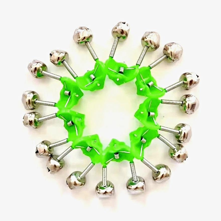 12-Pack Clip-On Fishing Rod Bells Bite Alarm, Twin Bell Rod Tip Bite Indicator, Green & Silver