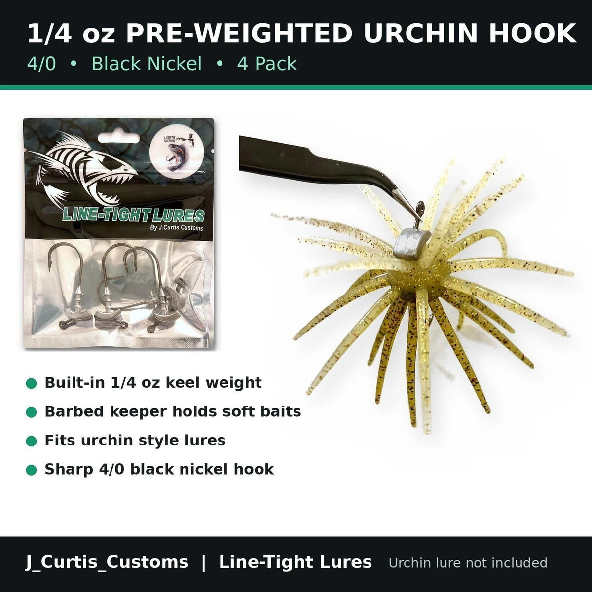 25MM Urchin 4-Pack w/ 2 Urchin Hooks! Hookset Hybrid Retail Boxed Soft Urchin Fishing Lures with Pre-Weighted Hooks