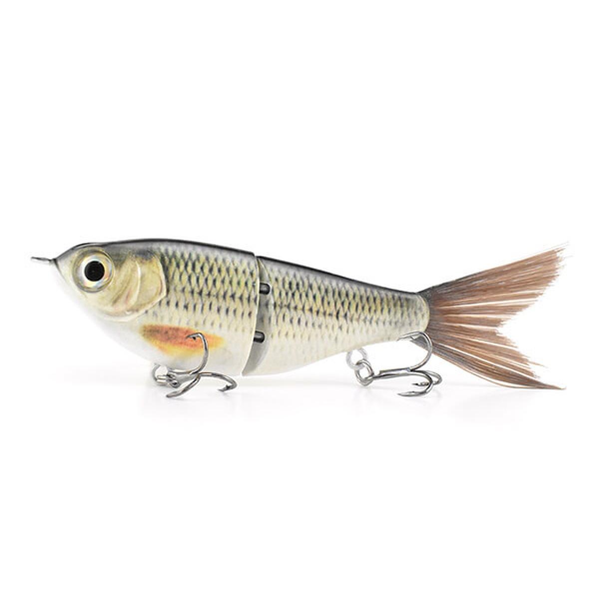 2-Section Glide Shad Jointed Hard Swimbait, Fiber Tail Glide Bait with Steel Rattle, 3D Eyes and Treble Hooks, Bass Pike Musky Fishing Lure, Mix and Match 4-Pack
