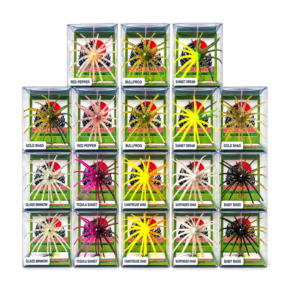 Hookset Hybrid 20mm Urchin Lure 18 Pack Bundle Retail Boxed 9 Colors Bass Lures