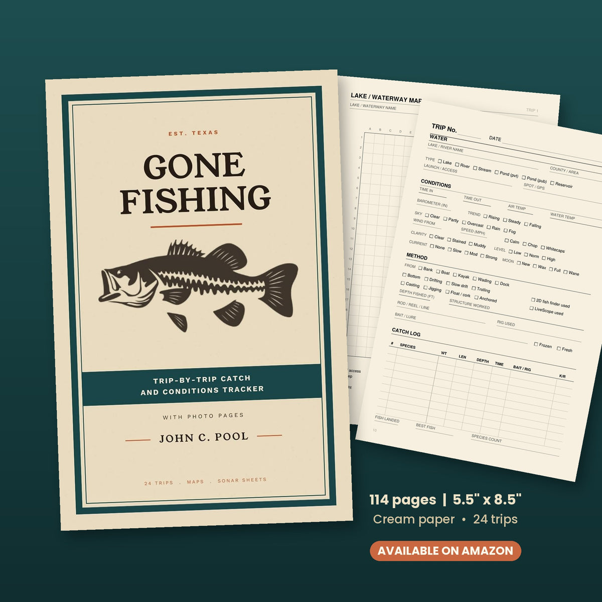 Gone Fishing: Trip-by-Trip Catch and Conditions Tracker with Photo Pages (Fishing Log Book, Paperback, 114 Pages)