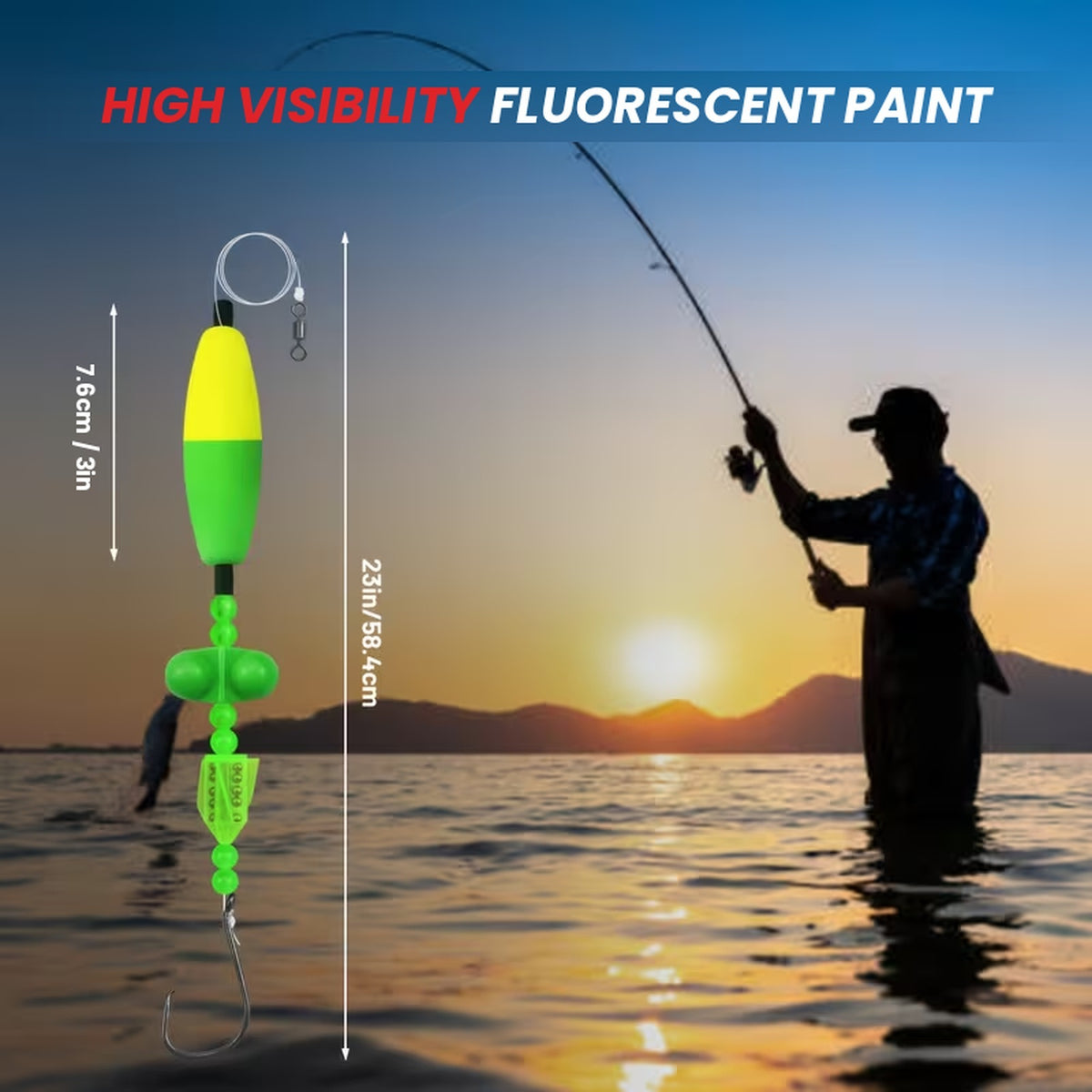 Catfish Float Rigs 4-Pack - Pre-Rigged with Rattles, 3 in Float, 7/0 Circle Hook & 40 lb Mono - Choose Your Color