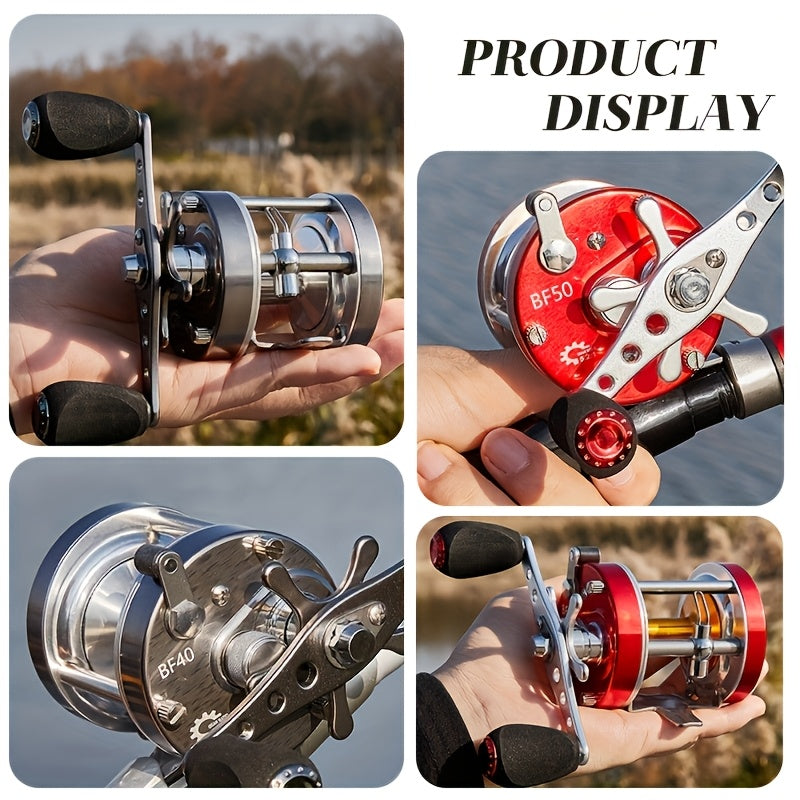 RUNCL BF50 Round Baitcasting Reel, Red - Right Hand, 6+1 Stainless Bearings, 5.2:1 Gear Ratio, Corrosion-Proof Inshore & Freshwater