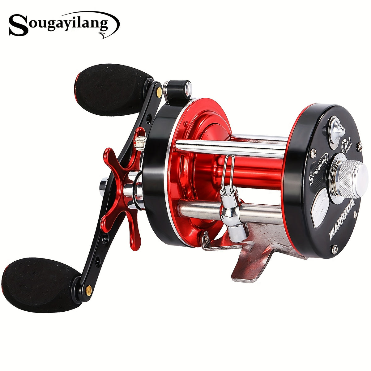Sougayilang Round Baitcasting Reel, Size 50 - Red & Black, 6+1 Stainless Bearings, Magnetic Brake, Dual Handle, Fresh & Saltwater