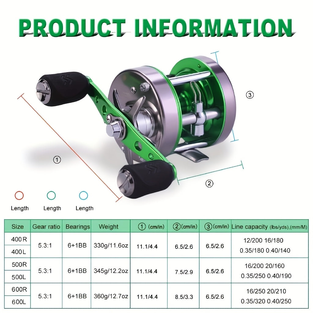 Sougayilang Full Metal Round Baitcasting Reel, Size 600 - Right Hand, Dual Handle, 6+1BB, 55 lb Max Drag, Slow Jigging & Saltwater