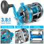 Sougayilang F47 Trolling Reel - Level Wind Conventional Drum Reel, 3.8:1 Gear Ratio, Right Hand, Blue or Green, Saltwater & Catfish