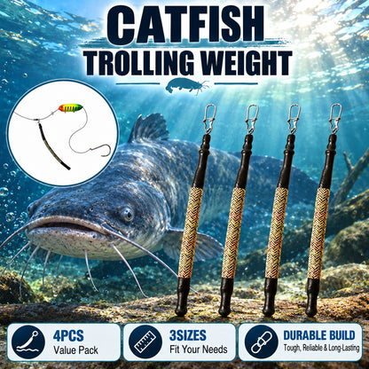 Drift Fishing Non-Snag Weights 4-Pack - 2 oz, 3 oz or 4 oz Braided Sleeve Snagless Sinkers with Snap Swivels for Catfish Drifting