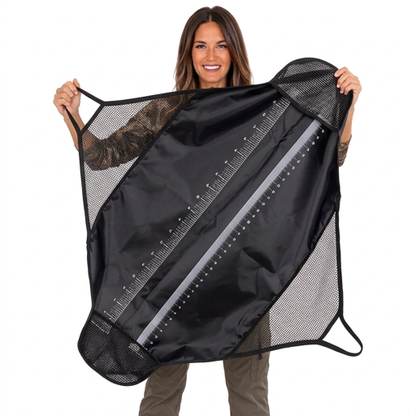 Fish Weigh Sling with Measuring Ruler, Black Mesh & Vinyl Fish Weighing Bag with Handles for Catfish, Carp, Striper