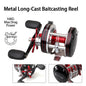 Full Metal Round Drum Reel, Red - Right Hand, 12+1 Ball Bearings, 5.3:1 Gear Ratio, 35 lb Max Drag