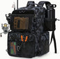 Fishing Tackle Backpack - Holds 4 Size-3600 Tackle Boxes, 900D Water-Resistant, 7 Pockets, Rod Holders, Rain Cover - Black/Gray