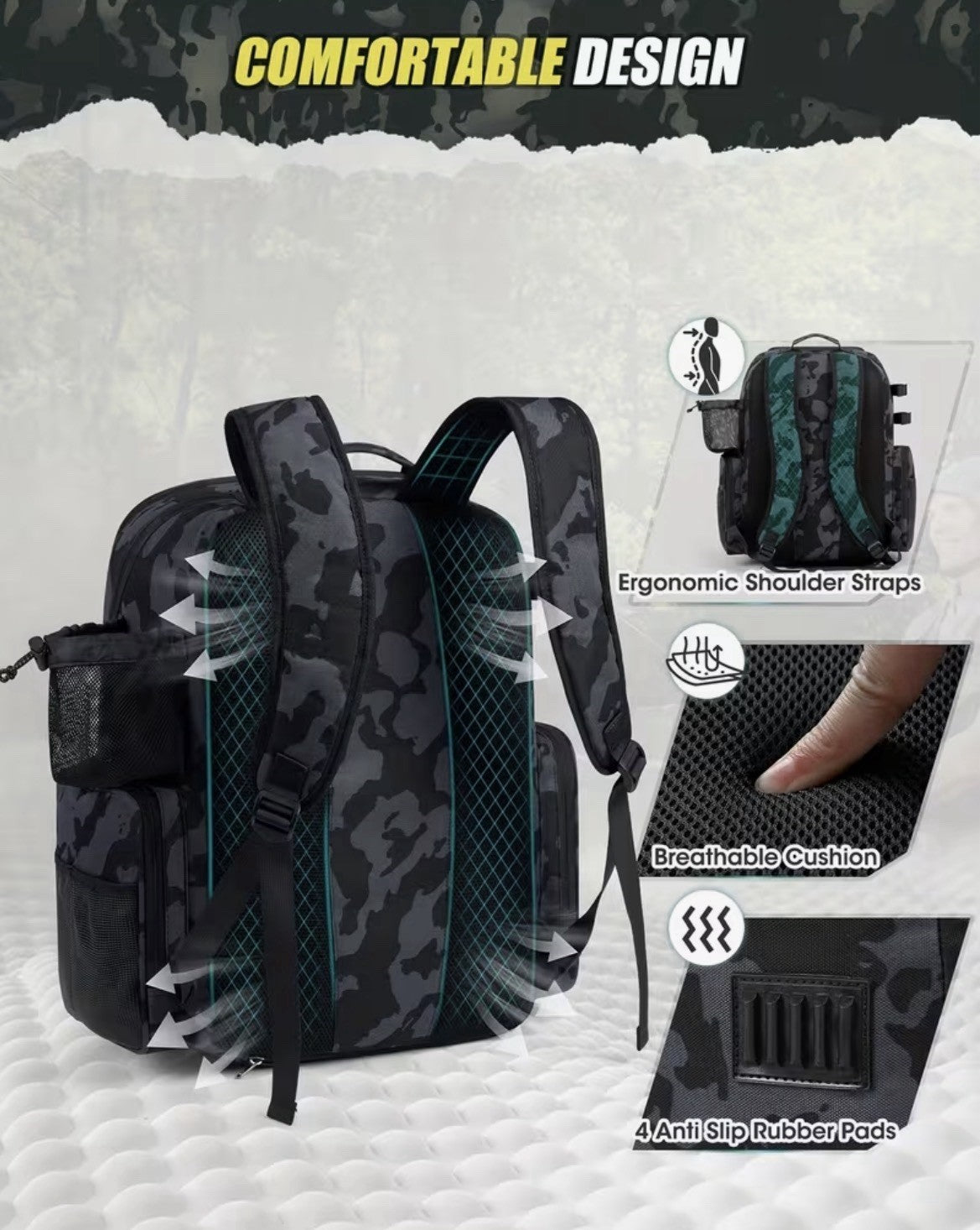 Fishing Tackle Backpack - Holds 4 Size-3600 Tackle Boxes, 900D Water-Resistant, 7 Pockets, Rod Holders, Rain Cover - Black/Gray