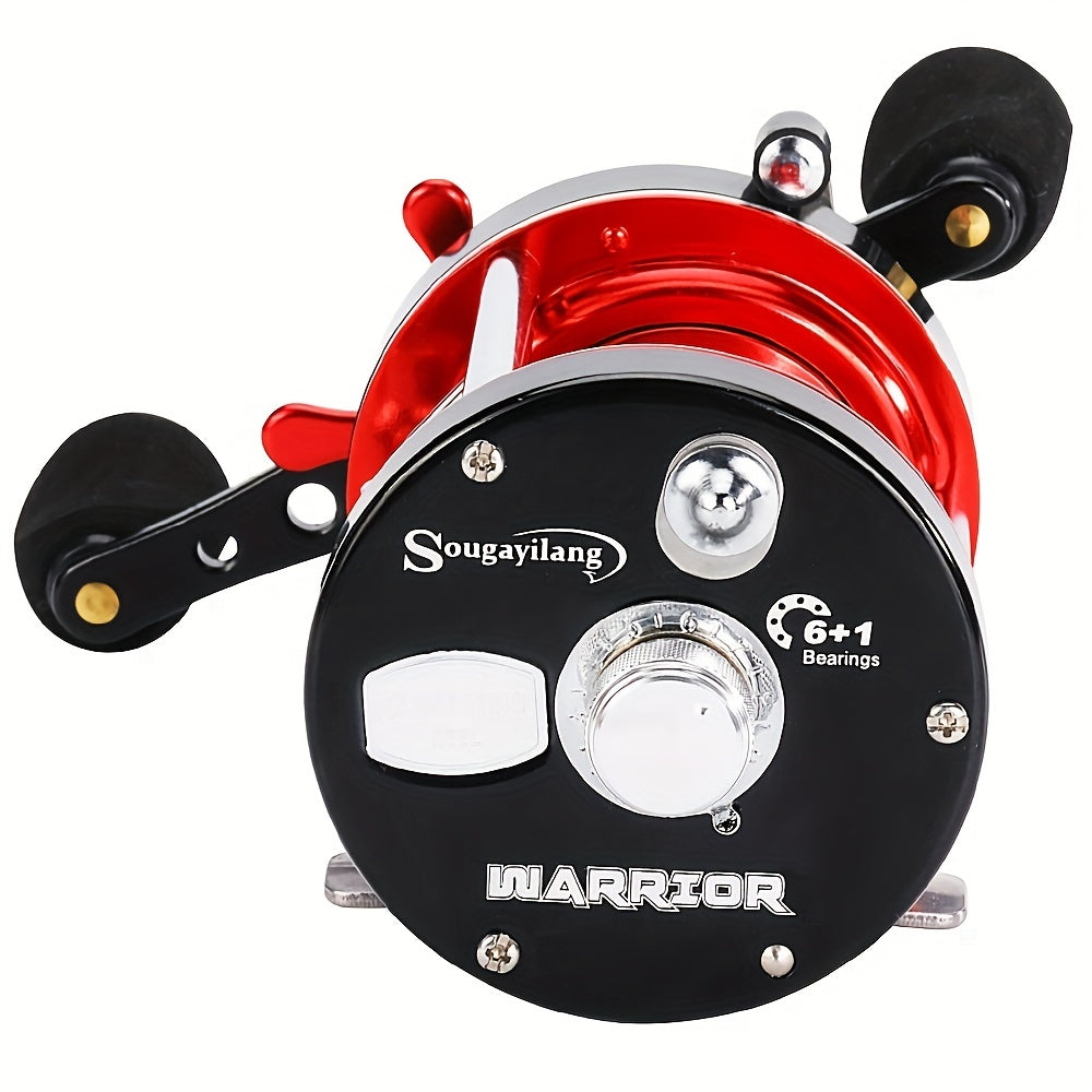Sougayilang Round Baitcasting Reel, Size 50 - Red & Black, 6+1 Stainless Bearings, Magnetic Brake, Dual Handle, Fresh & Saltwater