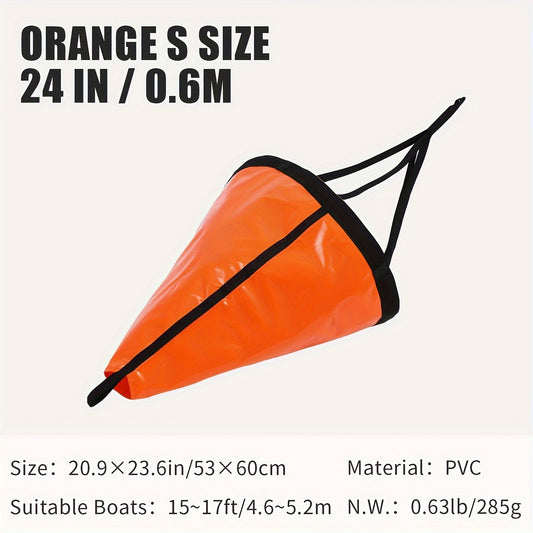 Drift Sock Sea Anchor for Fishing, 24" Orange PVC Drift Anchor Chute - Slows Boat Drift, for 15-17 ft Boats, Kayaks, Jon Boats & Pontoons