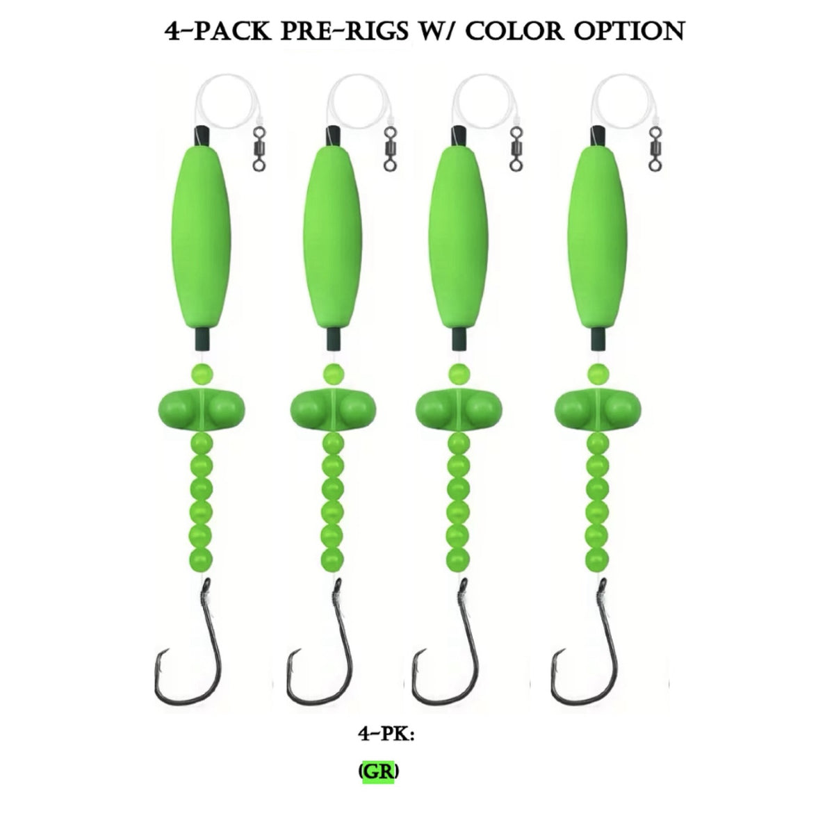 Catfish Float Rigs 4-Pack - Pre-Rigged with Rattles, 3 in Float, 7/0 Circle Hook & 40 lb Mono - Choose Your Color