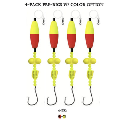 Catfish Float Rigs 4-Pack - Pre-Rigged with Rattles, 3 in Float, 7/0 Circle Hook & 40 lb Mono - Choose Your Color