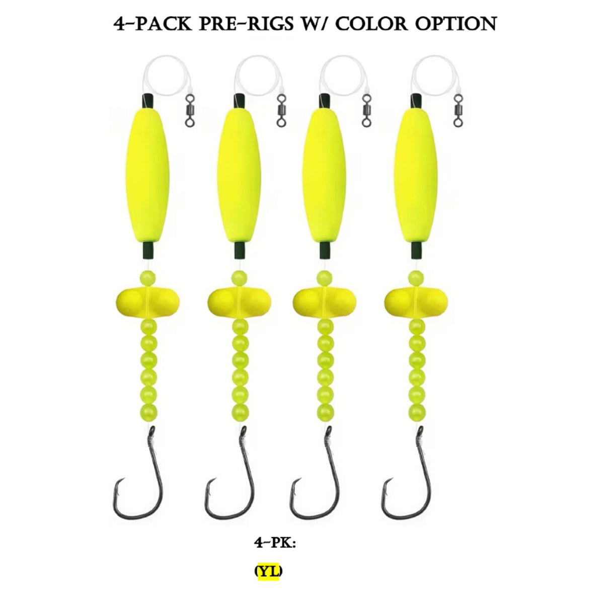 Catfish Float Rigs 4-Pack - Pre-Rigged with Rattles, 3 in Float, 7/0 Circle Hook & 40 lb Mono - Choose Your Color