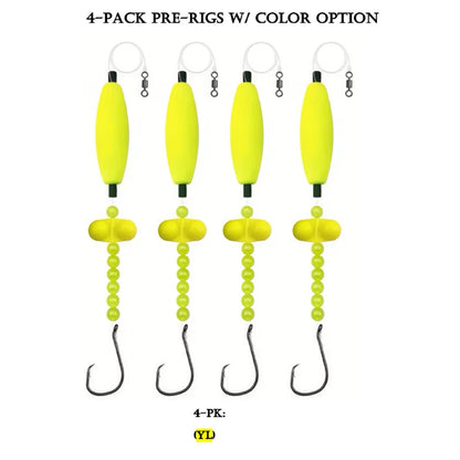 Catfish Float Rigs 4-Pack - Pre-Rigged with Rattles, 3 in Float, 7/0 Circle Hook & 40 lb Mono - Choose Your Color