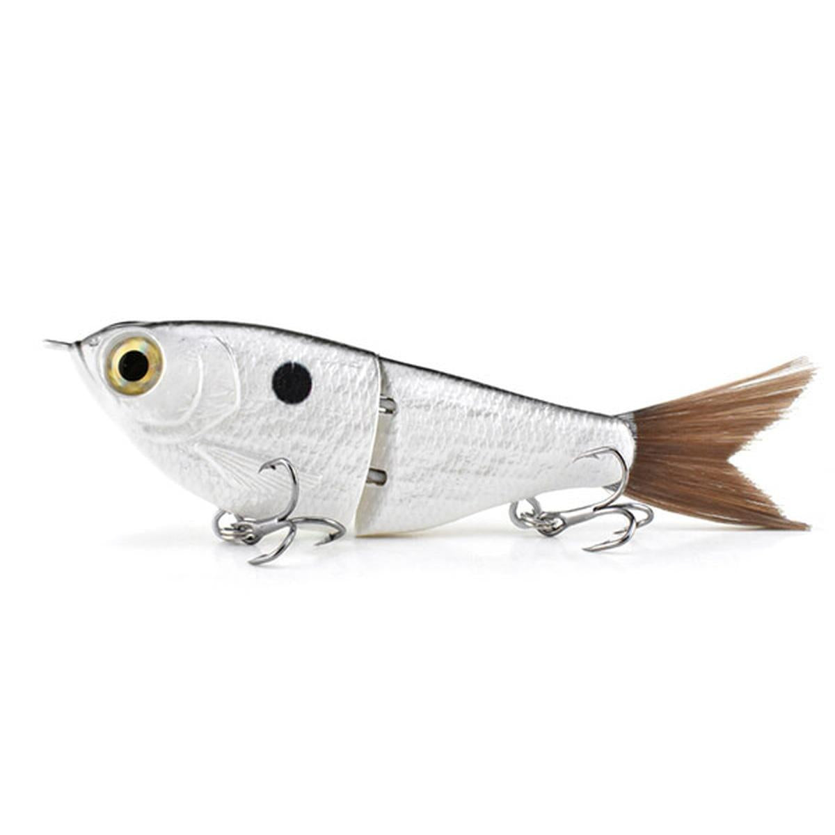 2-Section Glide Shad Jointed Hard Swimbait, Fiber Tail Glide Bait with Steel Rattle, 3D Eyes and Treble Hooks, Bass Pike Musky Fishing Lure, Mix and Match 4-Pack