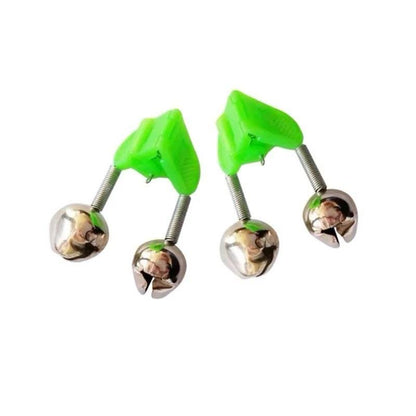 12-Pack Clip-On Fishing Rod Bells Bite Alarm, Twin Bell Rod Tip Bite Indicator, Green & Silver