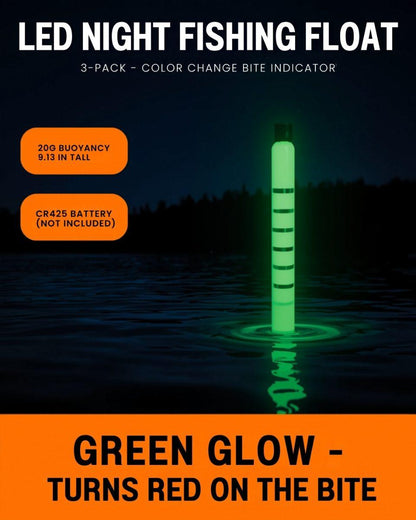 LED Night Fishing Float 3 Pack, Color Change Bite Indicator Bobber, 20g Buoyancy Electronic Glow Stick Float for Night Fishing (CR425 Battery Not Included)