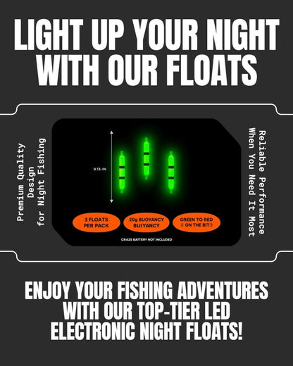 LED Night Fishing Float 3 Pack, Color Change Bite Indicator Bobber, 20g Buoyancy Electronic Glow Stick Float for Night Fishing (CR425 Battery Not Included)