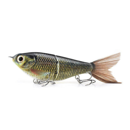 2-Section Glide Shad Jointed Hard Swimbait, Fiber Tail Glide Bait with Steel Rattle, 3D Eyes and Treble Hooks, Bass Pike Musky Fishing Lure, Mix and Match 4-Pack