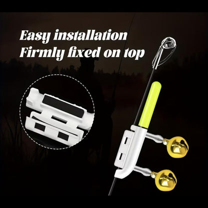 4 Pack LED Fishing Rod Tip Bite Alarm Lights with Twin Bells - Green to Red Color Change Night Fishing Bite Indicator for Catfish, Clip-On (Batteries Not Included)