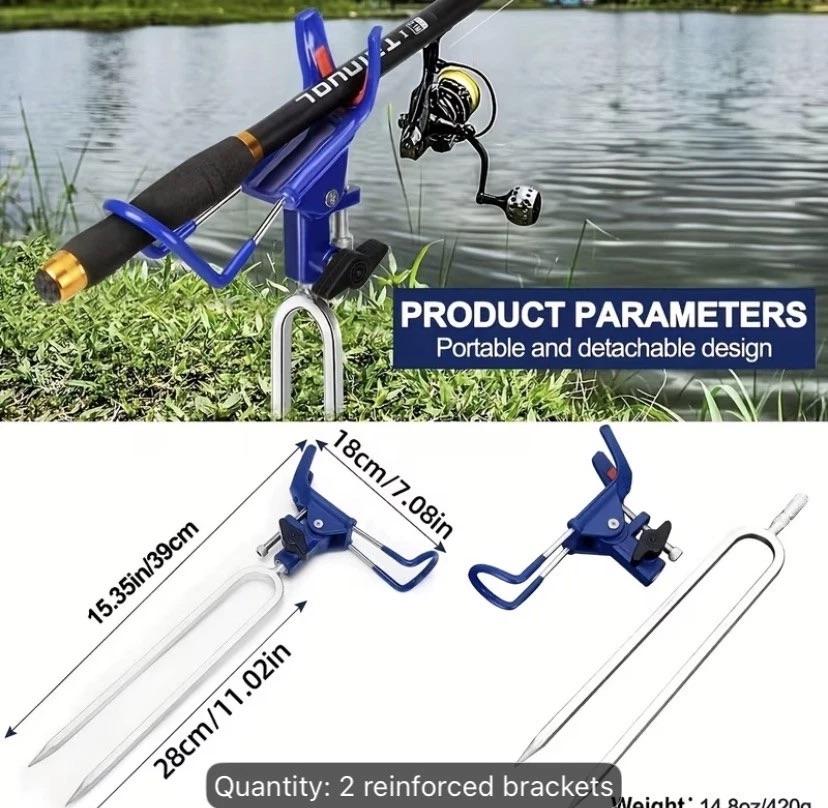 2-Pack Adjustable Ground Stake Fishing Rod Holders, Detachable Bank Rod Holder with 8.5mm Steel Fork Stake for Surf & Pier