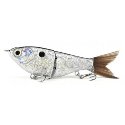 2-Section Glide Shad Jointed Hard Swimbait, Fiber Tail Glide Bait with Steel Rattle, 3D Eyes and Treble Hooks, Bass Pike Musky Fishing Lure, Mix and Match 4-Pack