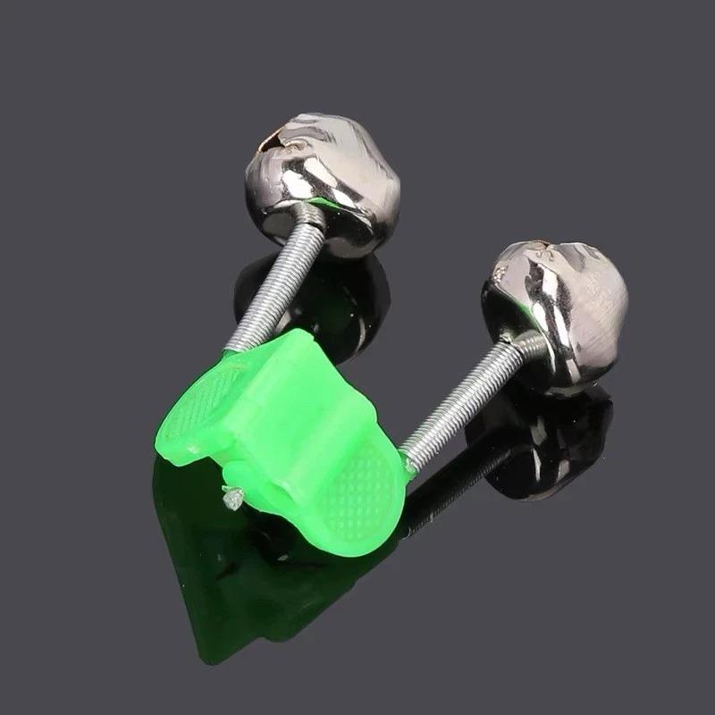 12-Pack Clip-On Fishing Rod Bells Bite Alarm, Twin Bell Rod Tip Bite Indicator, Green & Silver