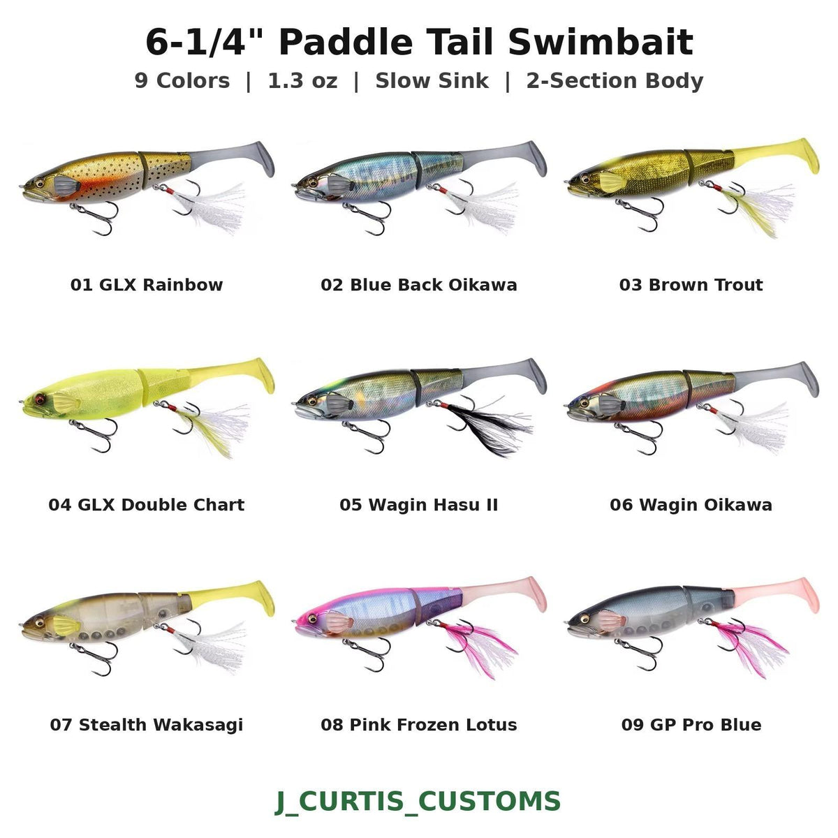 6.25" Paddle Tail Swimbait 1.3oz Slow Sink Bass Pike Lure