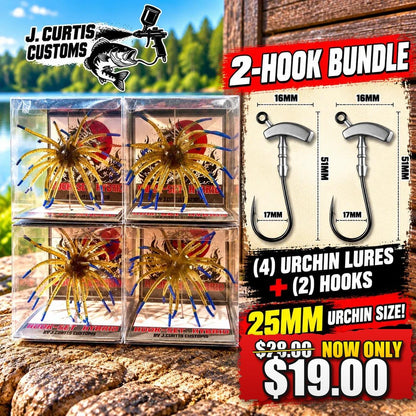 25MM Urchin 4-Pack w/ 2 Urchin Hooks! Hookset Hybrid Retail Boxed Soft Urchin Fishing Lures with Pre-Weighted Hooks