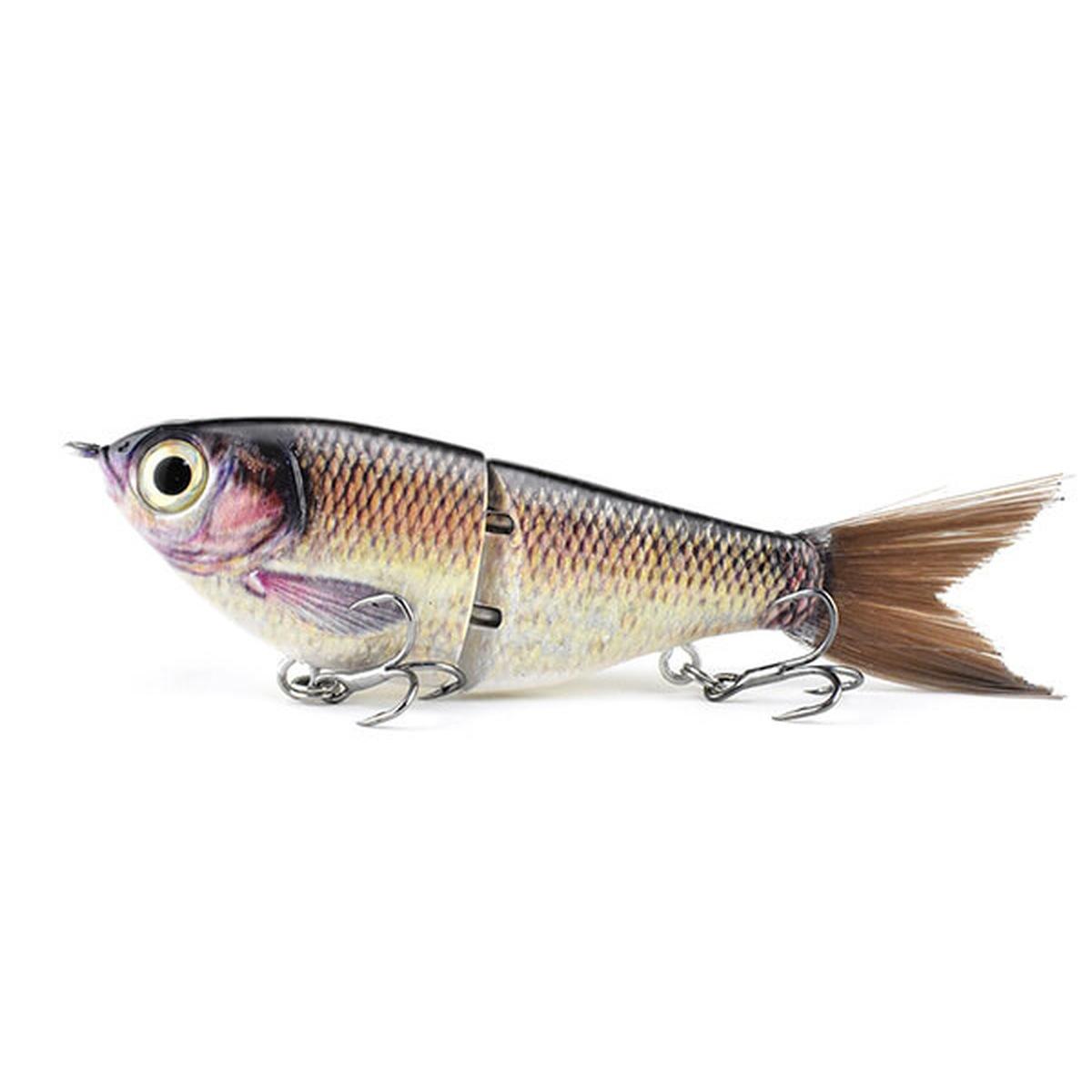2-Section Glide Shad Jointed Hard Swimbait, Fiber Tail Glide Bait with Steel Rattle, 3D Eyes and Treble Hooks, Bass Pike Musky Fishing Lure, Mix and Match 4-Pack