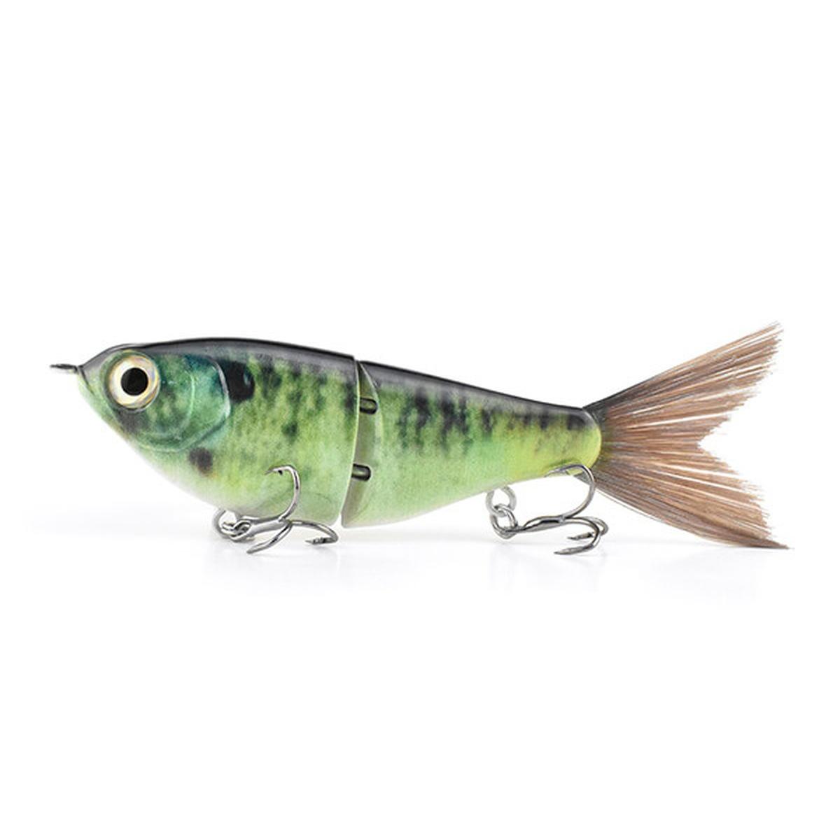 2-Section Glide Shad Jointed Hard Swimbait, Fiber Tail Glide Bait with Steel Rattle, 3D Eyes and Treble Hooks, Bass Pike Musky Fishing Lure, Mix and Match 4-Pack