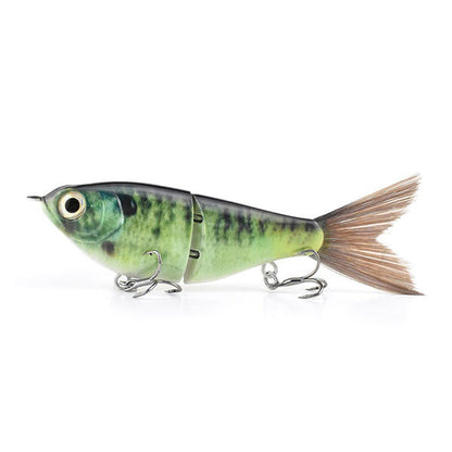 2-Section Glide Shad Jointed Hard Swimbait, Fiber Tail Glide Bait with Steel Rattle, 3D Eyes and Treble Hooks, Bass Pike Musky Fishing Lure, Mix and Match 4-Pack