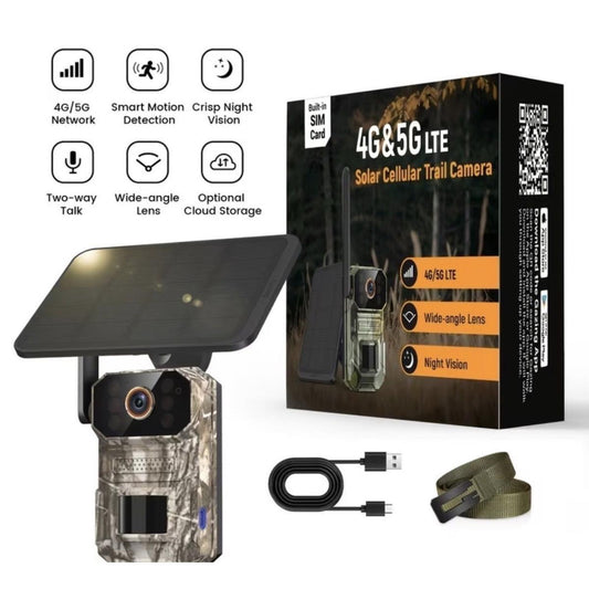 Q82-4G Solar Cellular Trail Camera, 4G LTE with Solar Panel Included, Built-In SIM, Phone App Viewing, Night Vision, Motion Detection, Two-Way Talk, Camo
