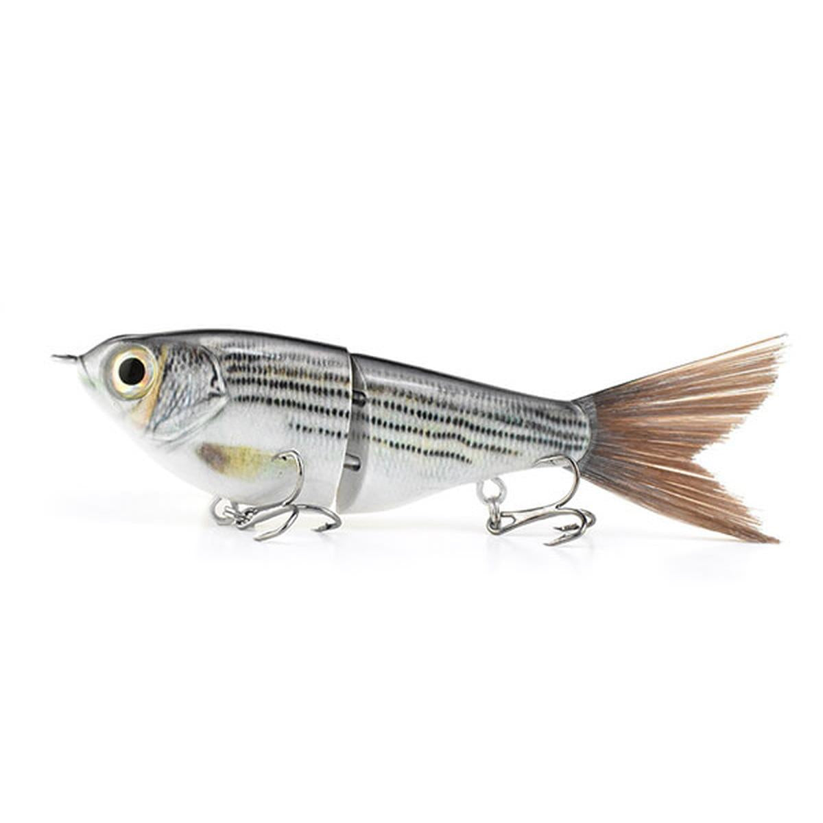 2-Section Glide Shad Jointed Hard Swimbait, Fiber Tail Glide Bait with Steel Rattle, 3D Eyes and Treble Hooks, Bass Pike Musky Fishing Lure, Mix and Match 4-Pack