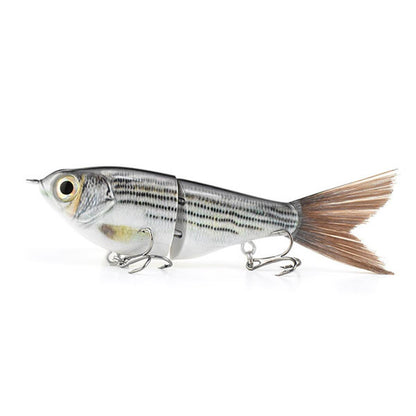 2-Section Glide Shad Jointed Hard Swimbait, Fiber Tail Glide Bait with Steel Rattle, 3D Eyes and Treble Hooks, Bass Pike Musky Fishing Lure, Mix and Match 4-Pack