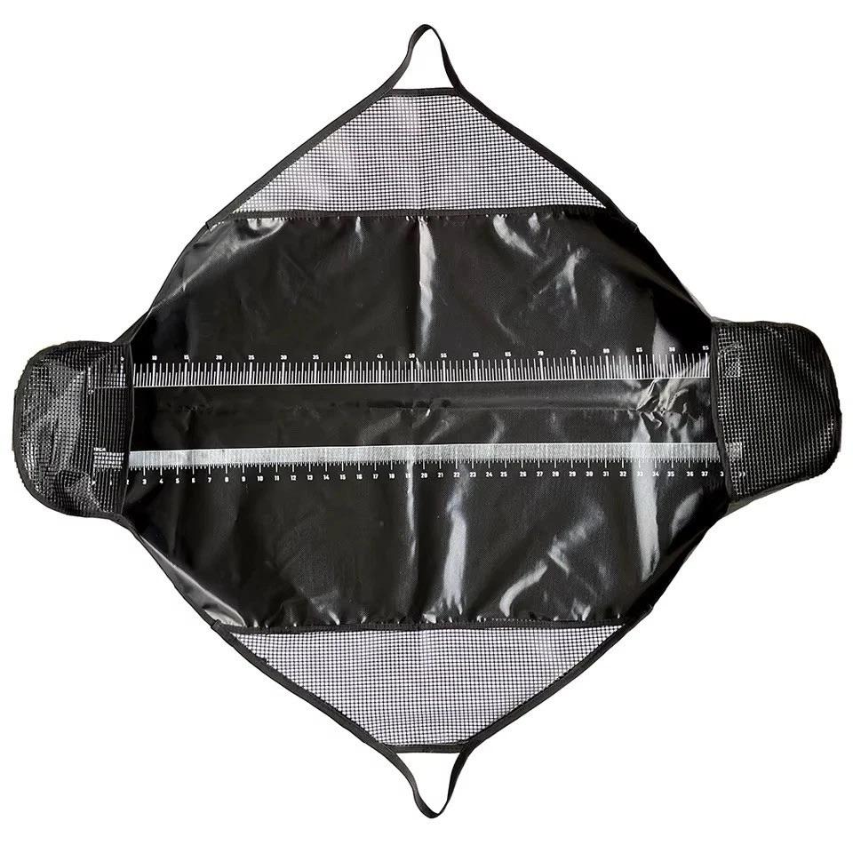 Fish Weigh Sling with Measuring Ruler, Black Mesh & Vinyl Fish Weighing Bag with Handles for Catfish, Carp, Striper