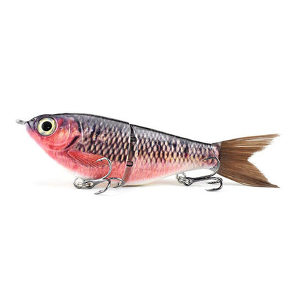 2-Section Glide Shad Jointed Hard Swimbait, Fiber Tail Glide Bait with Steel Rattle, 3D Eyes and Treble Hooks, Bass Pike Musky Fishing Lure, Mix and Match 4-Pack