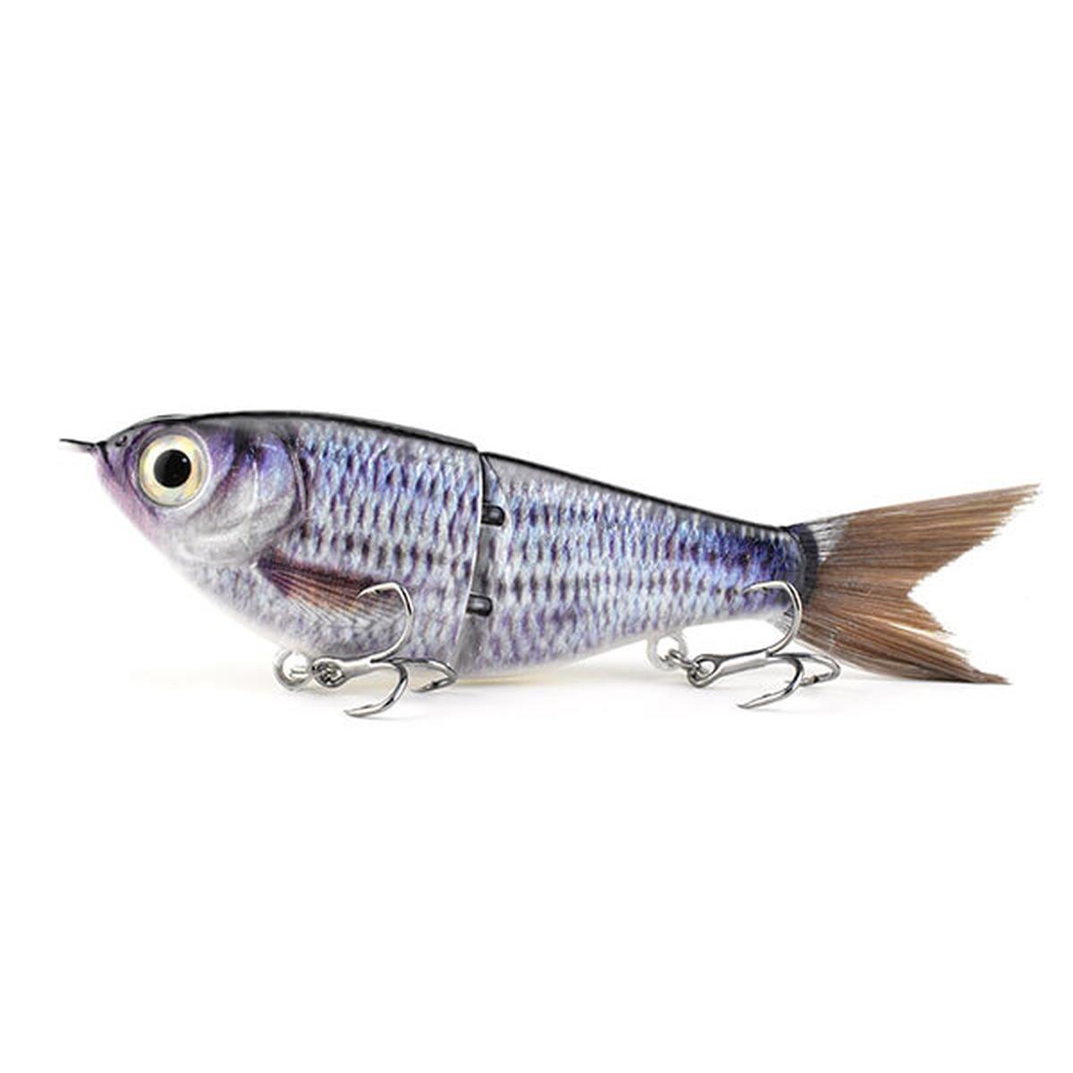 2-Section Glide Shad Jointed Hard Swimbait, Fiber Tail Glide Bait with Steel Rattle, 3D Eyes and Treble Hooks, Bass Pike Musky Fishing Lure, Mix and Match 4-Pack